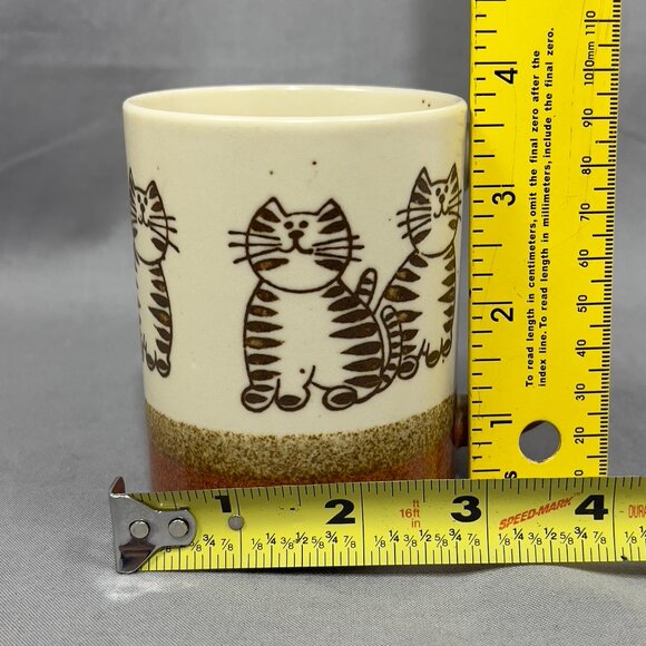 Vtg Tabby Cat Kittens Ceramic Stoneware Coffee Cup Mug Ivory Speckled Brown - Picture 8 of 9